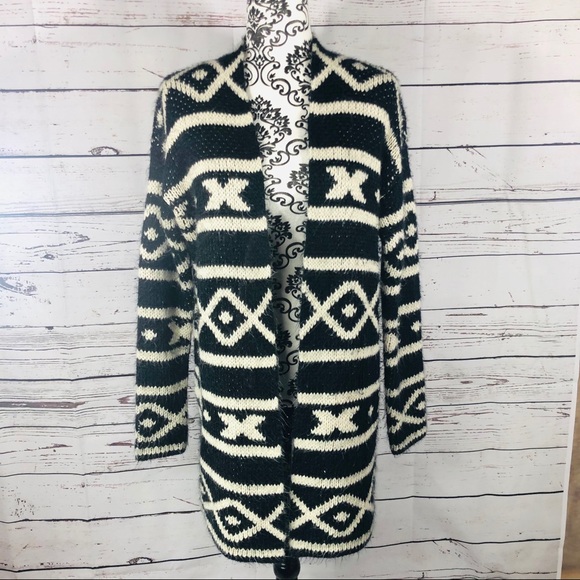 Roxy Sweaters - Roxy Patterned Long Open Front Cardigan Sweater M